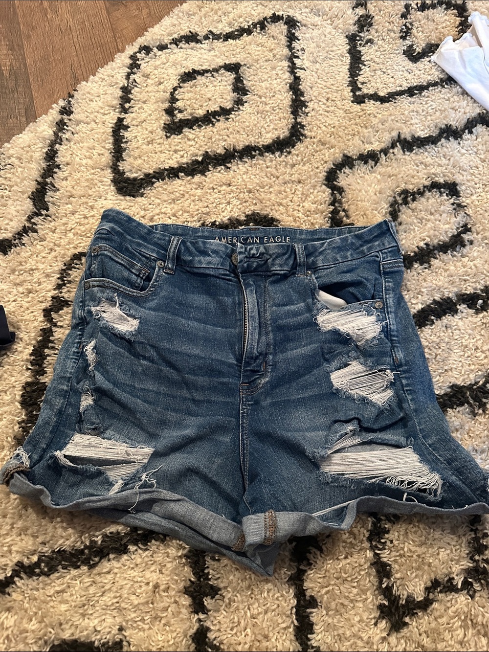American Eagle Outfitters Ripped Mid-Rise Denim Shorts - Blue